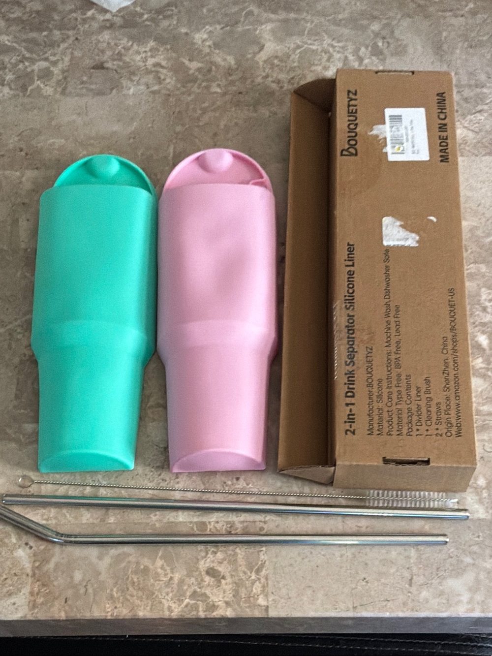 Silicone 2-in-1 Drink Separator Tumbler - Mint Green & Pink